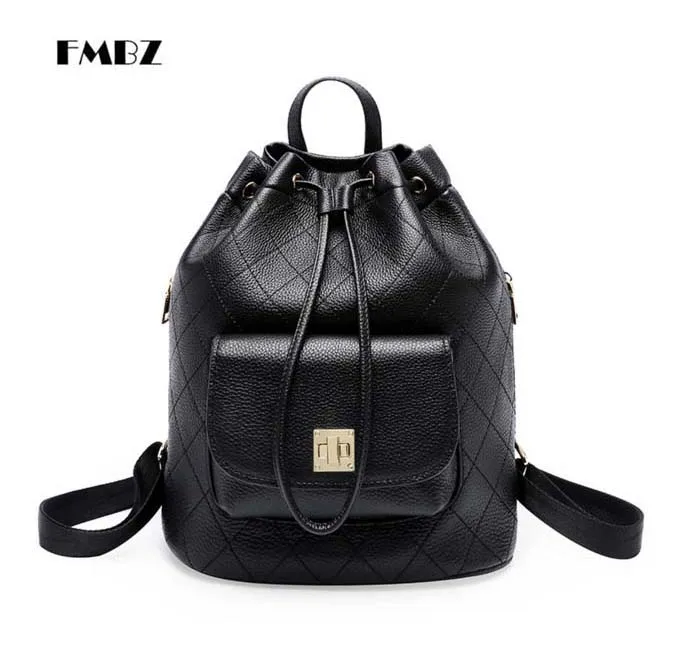 

2018 new leather Lingge woman backpack Bucket shape lady's shoulder bag High-Volume First Layer Cowhide Women Bags Free Shippi