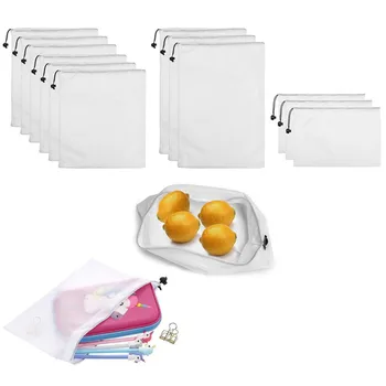 

5pcs Reusable Mesh Produce Bag Fruit and Vegetable Bag eco-friendly Washable Drawstring Shopping bag Storage home kitchen bag