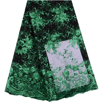 

Latest Green African Lace Fabric 2019 High Quality Lace Embroidery French Tulle With Beads Nigerian Lace Fabrics Material Y1533