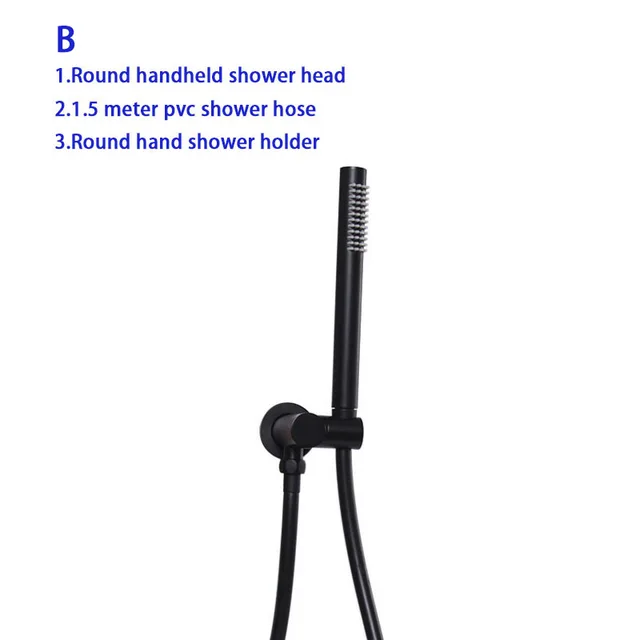 Matte Black Brass Handheld Shower Head Rotatable Holder PVC Shower Hose