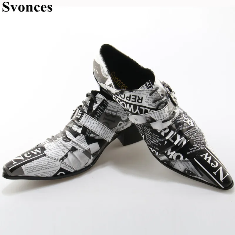 Svonces Graffiti Newspaper Print Men Casual Leather Shoes Italy Design