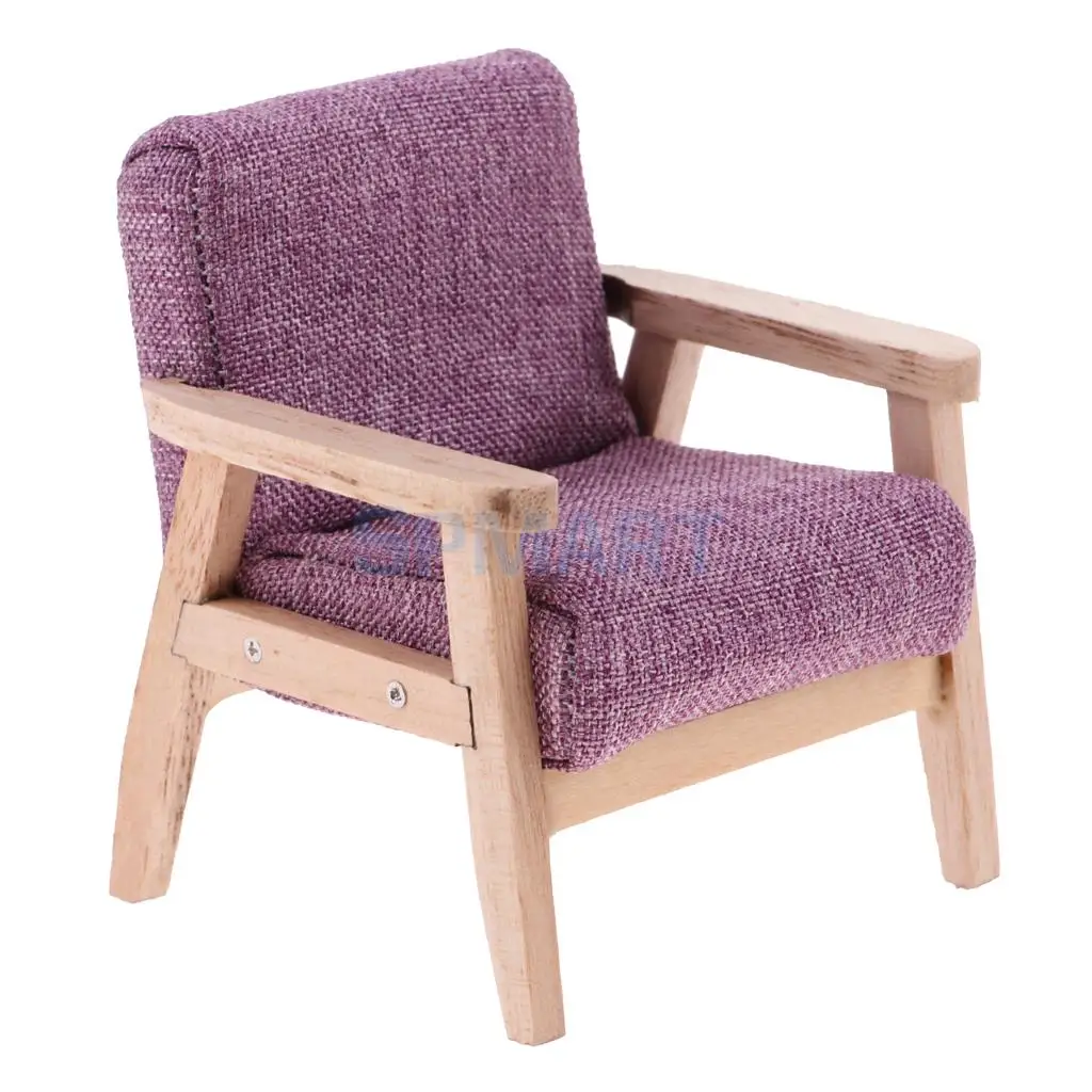 1:12 Scale Wood Dollhouse Miniature Single Sofa Chair Living Room Bedroom Furniture Decor Dolls Action Figures Acc Model Toy