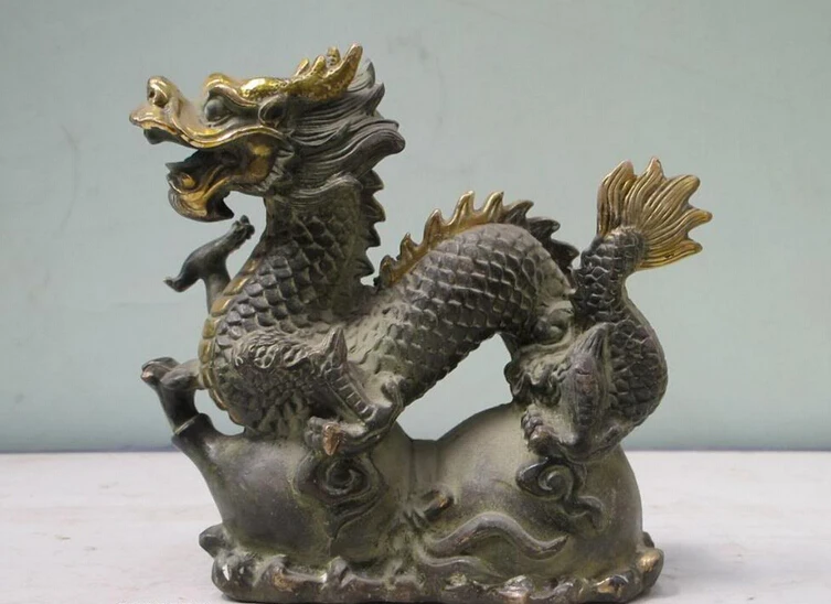 

Collectible bronze S2251 6.5" China Folk Bronze gilt A Walk in the Clouds dragon on Calabash Gourd statue B0403