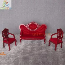1:12 миниатюрный красный диван кресло стул Интимные аксессуары кукольный домик Мебель европейском стиле ретро выгравированы 3 шт диваны