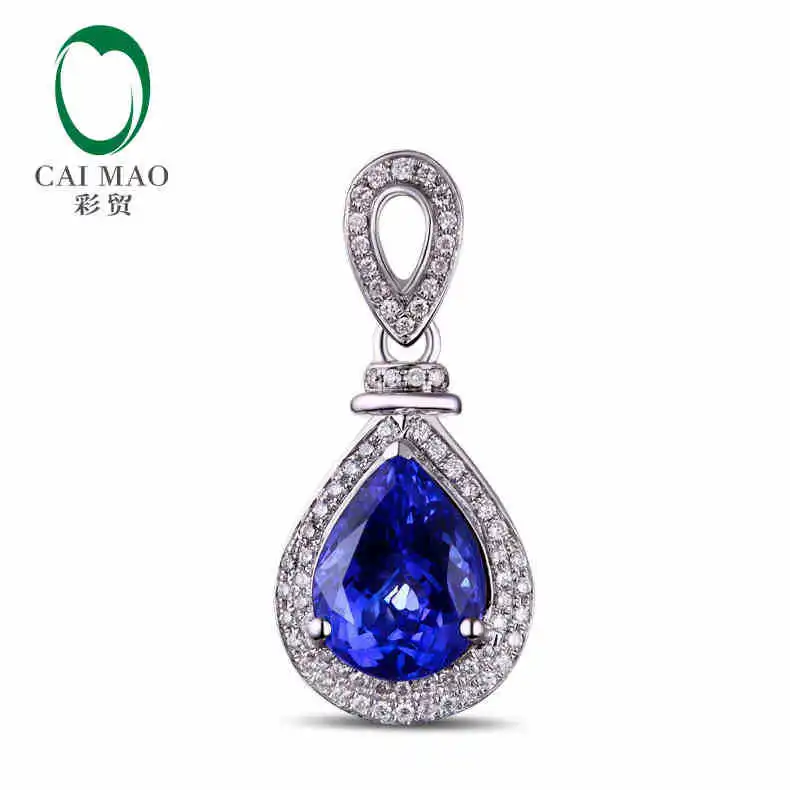 

CaiMao 18KT/750 White Gold 3.5 ct Natural IF Blue Tanzanite AAA 0.29 ct Full Cut Diamond Engagement Gemstone Pendant Jewelry