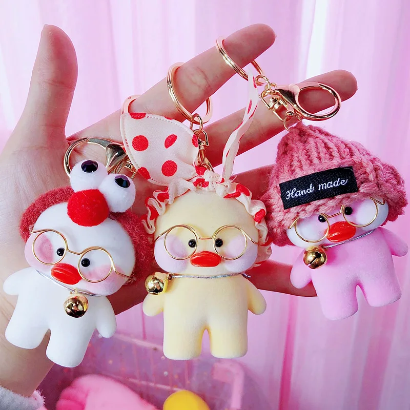 Tik Tok Cute Duck Flocking Doll Car Keychain Cartoon Small Yellow Duck Cute Female Bag Key Chain
