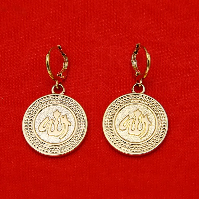 Round Allah Earrings Islamic Women Girl Jewelry Fashion Gold Color