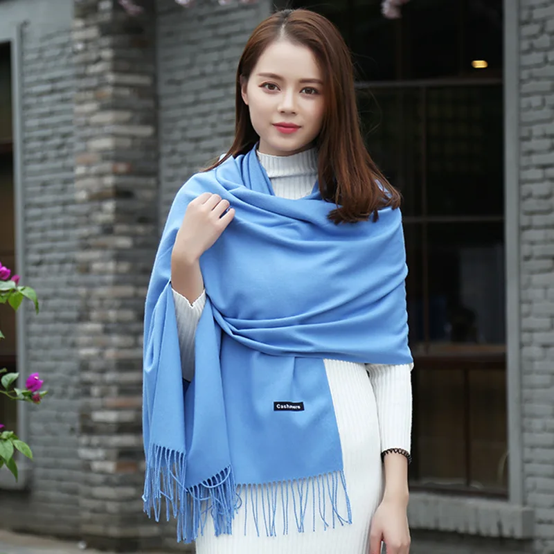 Стильный темно-синий шарф, зимний женский шарф, Женский однотонный шарф, лучшее качество, кашемировые кисточки, женские шарфы GP01