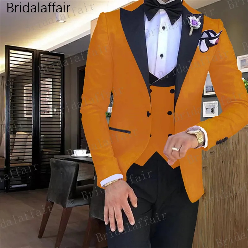 

Gwenhwyfar Blazer Men Solid Color Orange Business Casual Mens Suits Wedding suit for Bridegroom Formal Tuxedo (Jacket+Pants+Vest
