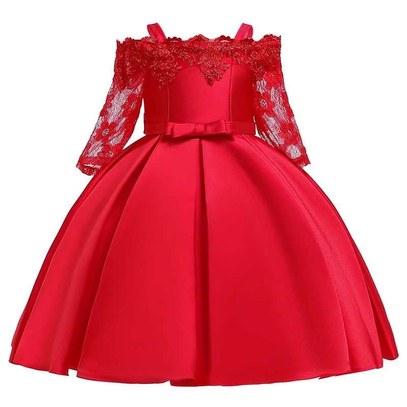 

Girls Satin Shoulderless Gowns Elegent Flower Girls Princess Wedding Dress Children's Party New Year Dresses
