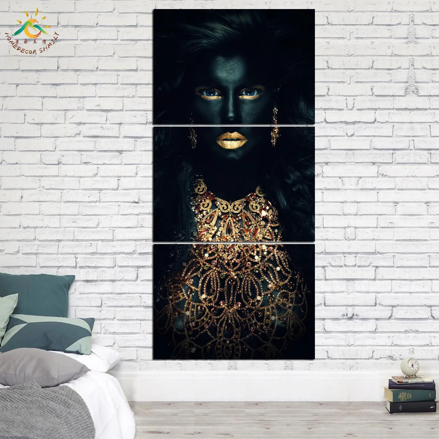 

Gold Jewellery Black Lady Picture And Poster Canvas Painting Modern Wall Art Print Pop Art Wall Pictures For Living Room 3 PIECE