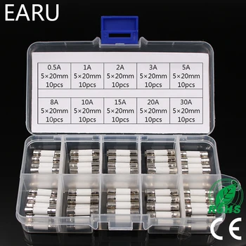 

100pcs Ceramic Fuse 5mm x 20mm Slow Blow T 0.5A 1A 2A 3A 4A 5A 6A 8A 10A 13A 15A 20A 30A 250V Circuit Breaker Car Cigar O