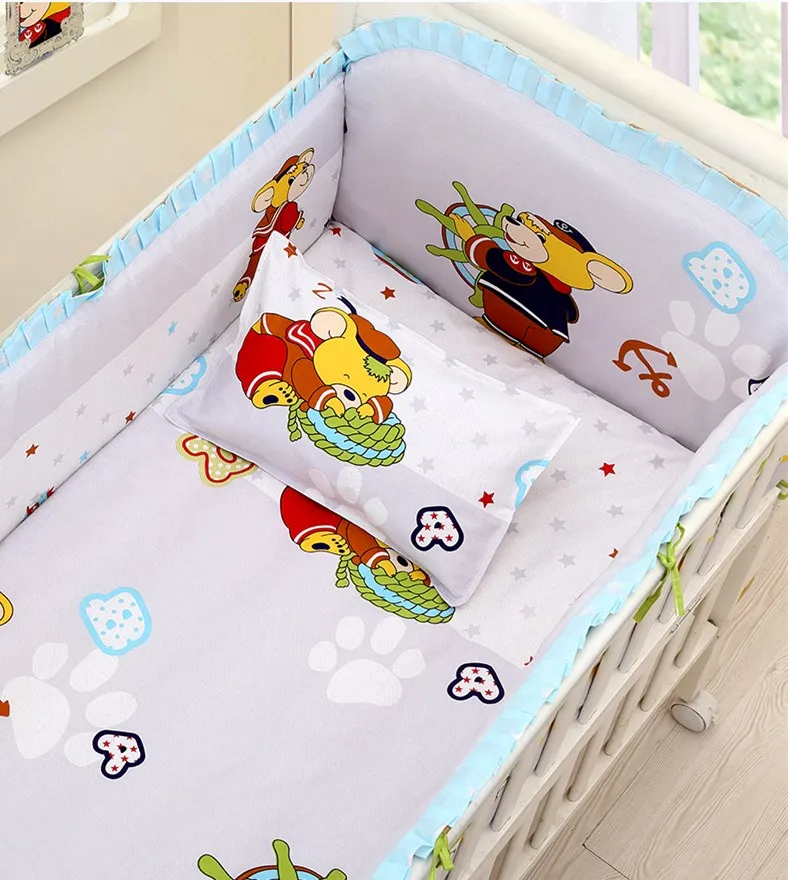 

Promotion! 6PCS new Cartoon Baby bed bumper Baby cot 100% cotton Cotton Crib Bedding Detachable (4bumpers+sheet+pillow cover)