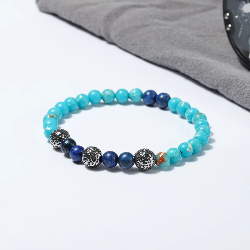 

wholesale Fashion elastic 6mm natural stone stainless steel beads bracelet beaded Lovers bracelets 50pcs/lot+free shipping