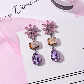 

MENGJIQIAO 2018 Korean New Hot Crystal Sunflower Water Drop Earrings For Women Luxury Fashion Jewelry Dangle Pendientes Brincos