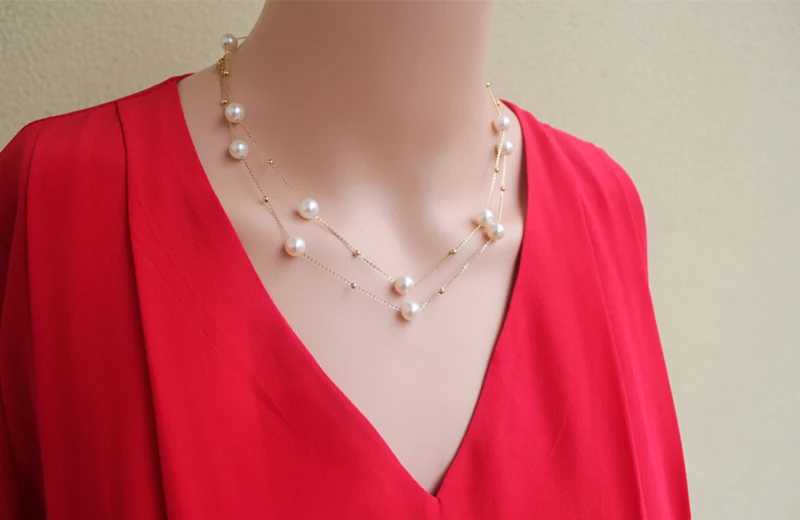 Classical 18k gold beads and pearls star family necklace choker sweater chain for women ladies Mom girls best gift in summer (20)