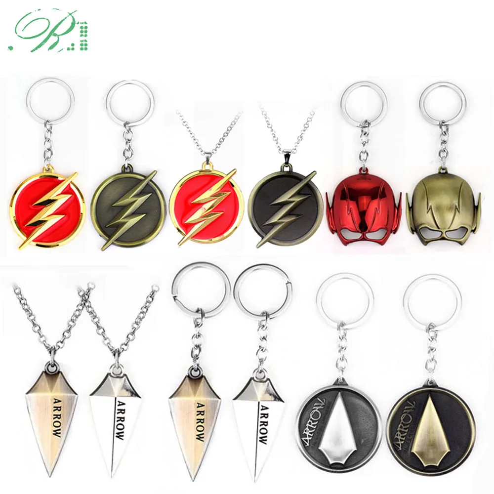 

RJ 20Pcs TV Series The Flash Lightning Mask Keychains Pendants Flashman Arrow Key Chain Avengers Metal Car Xmas Keyring Jewelry