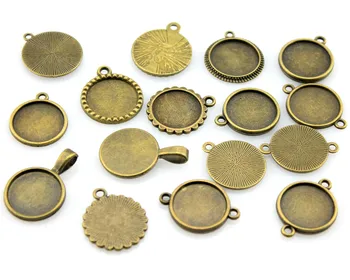 

100Gram 16mm Inner Size Random Mix Designs Antique Silver Color & Antique Bronze Cameo Cabochon Base Setting Jewelry Accessories