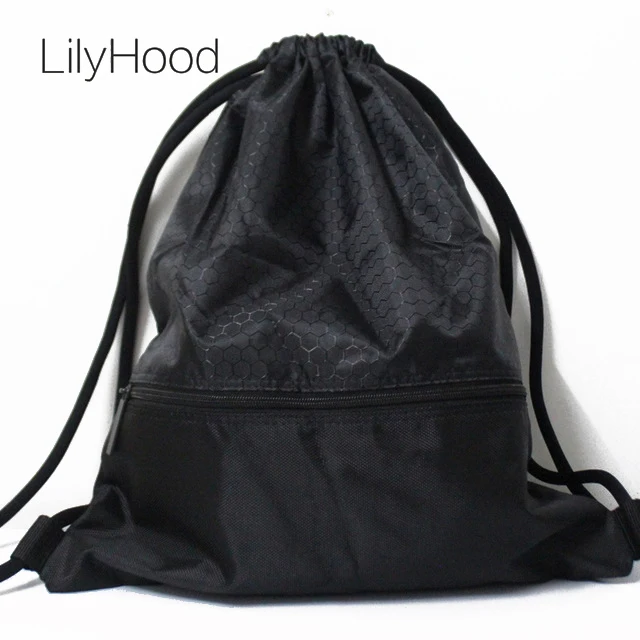 

LilyHood 2018 Women Men Nylon Plain Black Shoes Waterproof String Bag Female Daily Everyday Drawstring Backpack Storage Bags