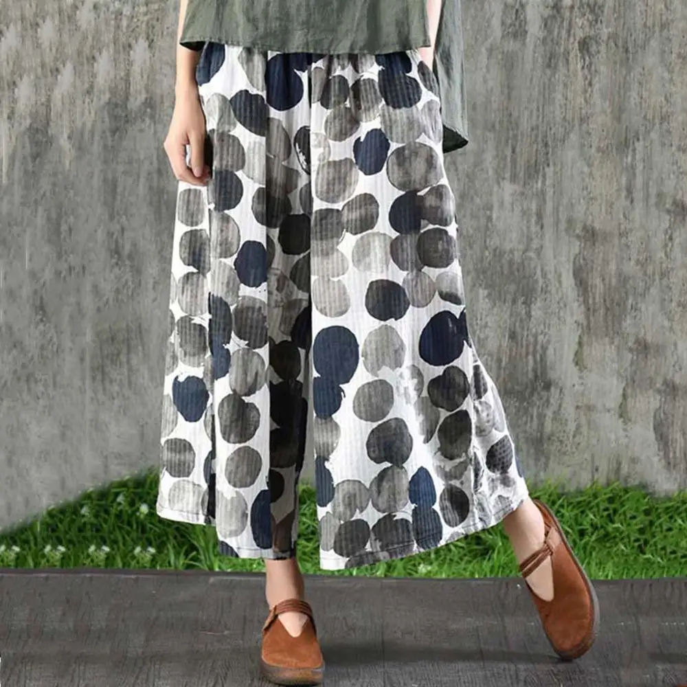 

Women's Casual Polka Dot Printed Wide Leg Pants 2019 Summer Trousers Plus Size Elastic Waist Pantalon Cropped Trouser Hot PA3