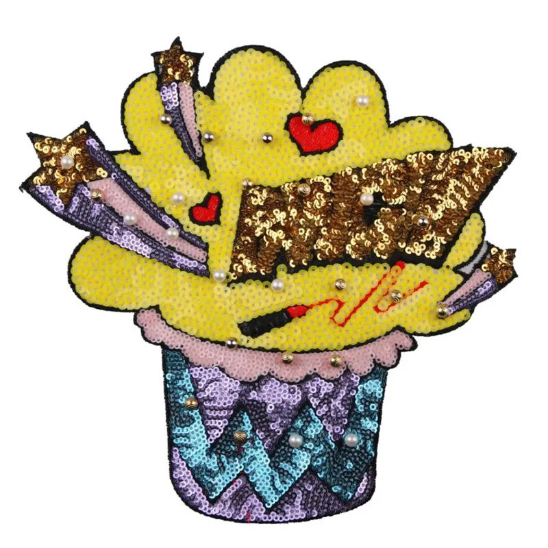 

T shirt women beads patch sequins Cartoon Alphabet cake deal with it Iron on patches for clothing Diy stickers t shirt mens