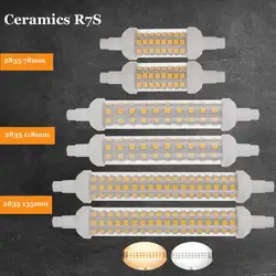 Керамика SMD2835 r7s светодиодные лампы 20 Вт 15 Вт 10 Вт 78 мм 64leds 118 мм 80 светодиодов 135 мм 144 светодиоды R7S 360 градусов AC 220 В заменить галогенные Лампы