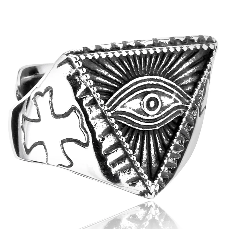 

stainless steel god eye masonic ring for men women adjustable fashion jewelry