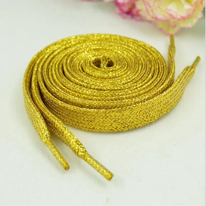1 Pair Glitter Flat Shoelaces Shiny Gold Silver Thread Shoe Laces Sparkly Bootlaces Colors Shimmering 110cm Shoe Laces Colored