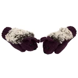 Pair of Purple Winter Endearing Cartoon Hedgehog Shape Color Block Knitted Gloves For Women