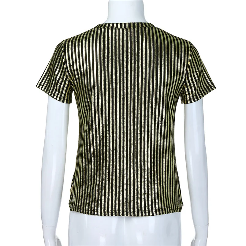 Fashion Womens Summer Short Sleeve O-Neck Sequins Stripe Causal Top Tunic Blouse Shirt Free Shipping And Wholesale F#K01 (3)
