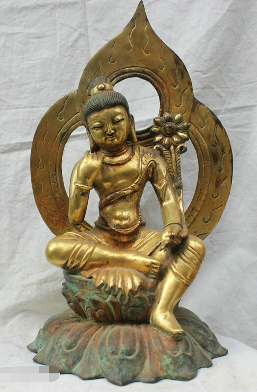 

bi003430 Chinese Folk Tibet Tibetan Buddhism Temple Gold Bronze Statue Green Tara Buddha