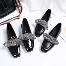 Kjstyrka/ г. модная женская обувь с квадратным носком в клеточку, с бантом-бабочкой, высокое качество, женская обувь на плоской подошве, зима-осень, женские оксфорды sapato feminino
