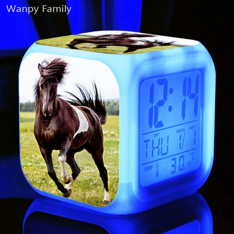 Будильник для бега лошади, 7 цветов, светящийся светодиодный цифровой будильник для детей, подарок на день рождения, Многофункциональный модный будильник - Цвет: Темно-синий