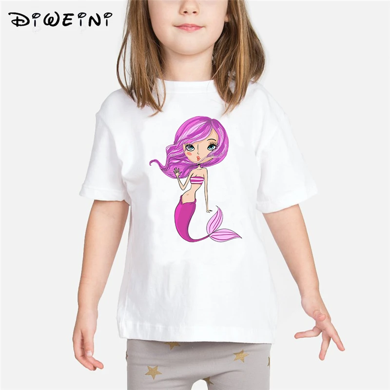 

Cute Beautiful Mermaid Princess Printed T-shirt Kids Children Summer Tops Baby Girls Short Sleeve T shirt Clothes Children's Top
