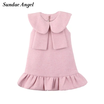 

Sundae Angel Girls Winter Dress Sleeveless Turn Down Collar Thicken Kids Winter dresses For Girls Woollen Material Clothes 2-7 Y