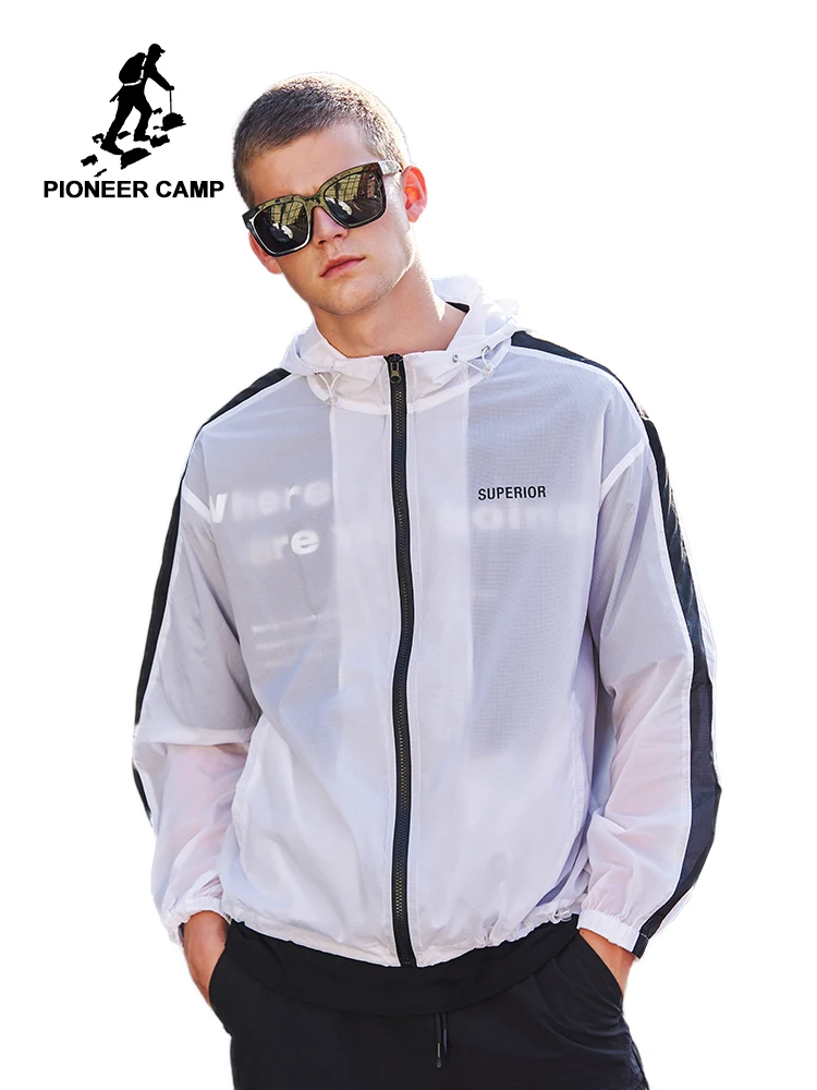 

Pioneer Camp Summer Fashion Jacket Men Patchwork Streatwear Sunscreen Jackets With Zipper Hooded Jackets For Men AJK901056
