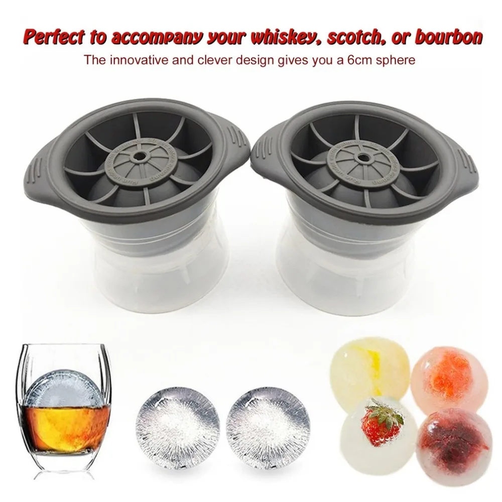 

2pcs Sphere Round Large Ice Molds Portable Ice Cube Ball Maker Non-toxic Safe Silicone Molds for Whiskey Cocktail Dropshipping