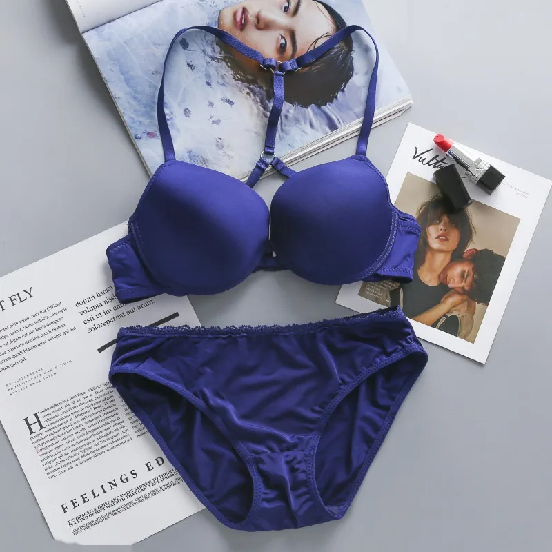 

2019 Women Sexy Smooth Push Up Bras Sets Seamless Free Size Panties Y-Line Straps Padded Underwear Bras