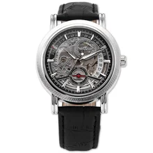 WINNER Classic Watch Mens Automatic Silver White Skeleton Steampunk Leather Strap Mechanical Watches Relojes Hombre Gift /PMW089