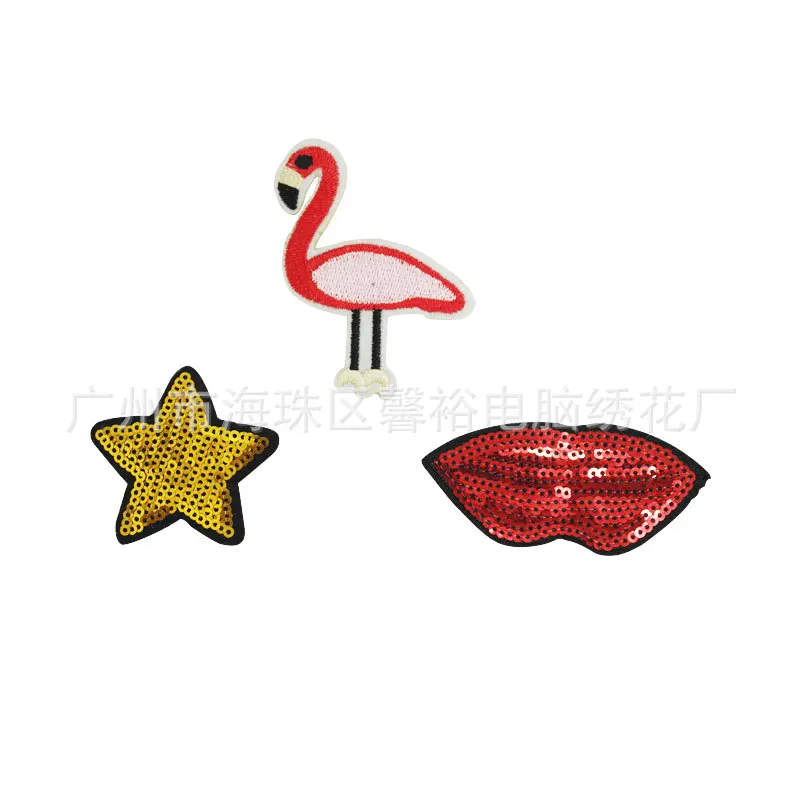 

50pcs/lot Sequins Embroidery Patch Small Animal Star Lip 3M Clothing Accessories Sticker Heat Iron Transfers Diy Cute