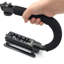 Ação de vídeo Estabilizador Aperto 3 Shoe Montagens U/C Forma Bracket Titular Alça de Mão para Canon Nikon Sony DSLR câmera Filmadora
