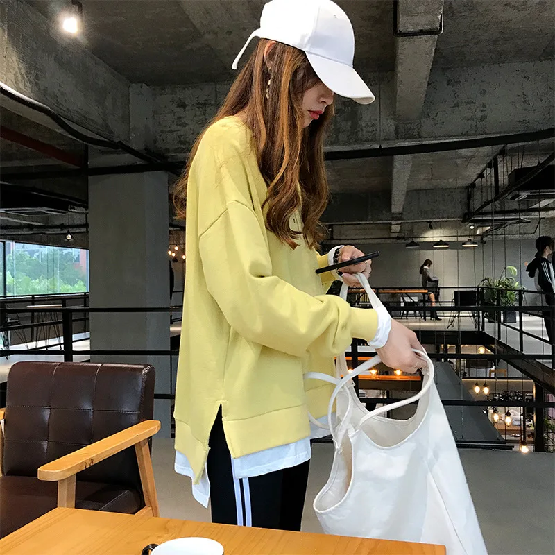 Mr.nut fake two-piece hoodie female long-sleeved 2019 spring new Korean version of the large size loose lazy wind shirt hoodie