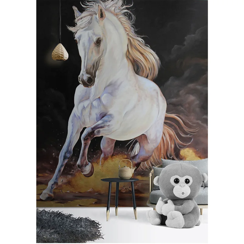 White Horse Wall Painting Photo Wall Paper Murals Modern 3D Living Room