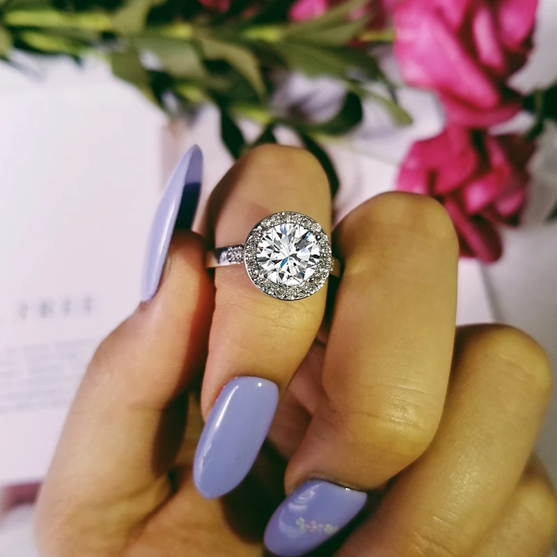 

925 sterling silver Solid Blue Rings AAA Halo Round Stone Rings for Women Wedding Engagement Jewelry R660