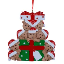 Wholesale Resin Bear Family Of 9 Christmas Ornament Personalized Gift Write Your Own Name For Holiday Home Decor Miniature Craft