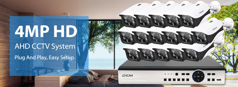 LOXCAM H.265+ 4MP камера безопасности Система 16CH 4MP Крытая наружная Водонепроницаемая ИК камера ночного видения домашний комплект видеонаблюдения