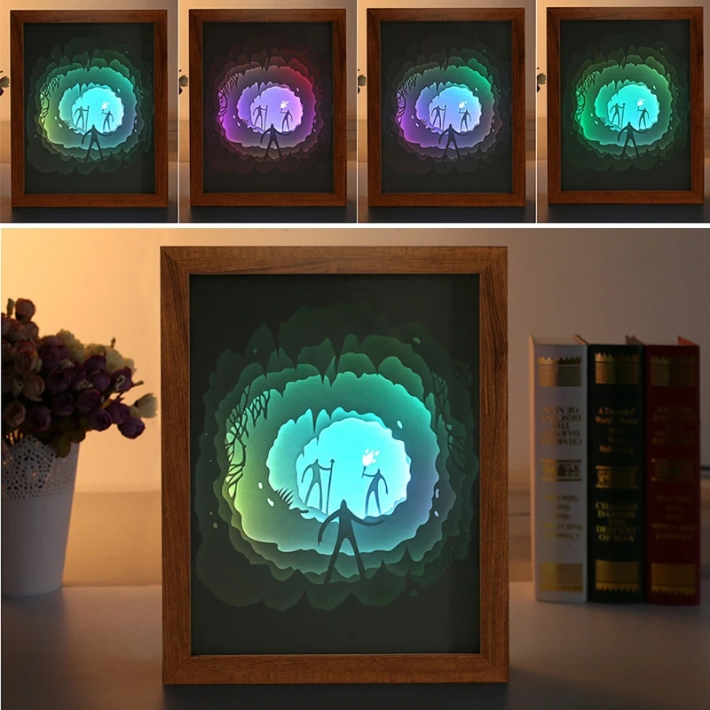 

Papercut Light Box LED USB Night Light Lamp Creative Paintings Tribe Torch