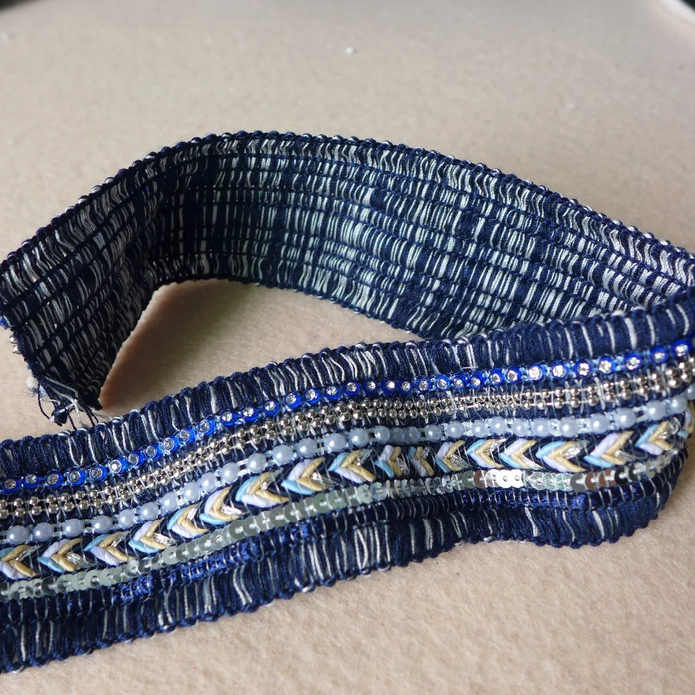 

New Special Braided Lace Trim Pearl Beaded Crocheted Lace Ribbon With Sequins DIY Handmade Curtain Decoration Accessory