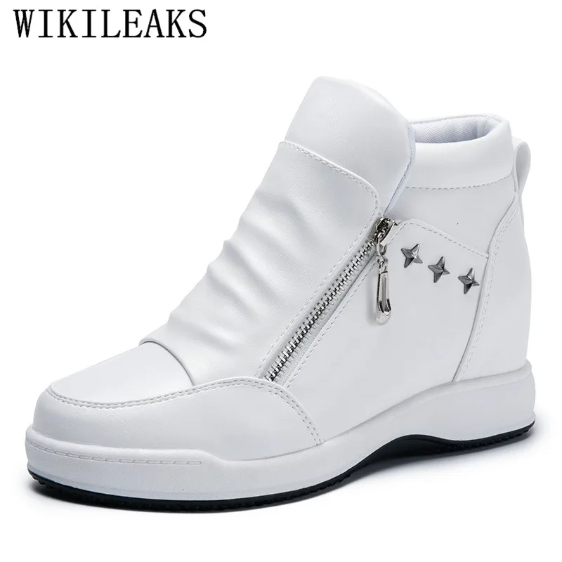 

Women's Vulcanized Shoes White Sneakers Height Increasing Shoes Woman Tenis Feminino Wedges Platform Women Leather Casual Shoes
