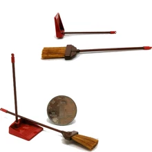 Горячая Распродажа 1:12 игрушка красный металл Длинные ручки метла и пыли сковорода набор кукольный домик Миниатюрный